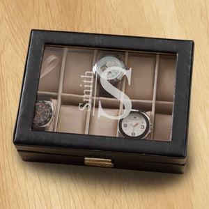 Personalized Watch Box - Leather - Black - Monogrammed | JDS