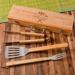 Personalized Grill Set - BBQ Set - Bamboo Case - Groomsmen Gifts | JDS