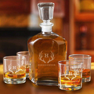 Personalized Decanter set with 4 Low Ball Glasses | JDS