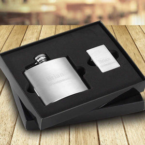 Personalized 4 oz. Brushed Flask and Lighter Gift Set | JDS