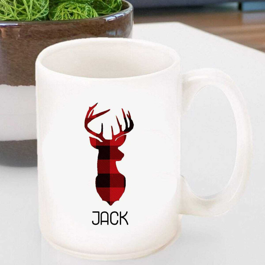 Personalized Coffee Mug - Red and Black Plaid Deer | JDS