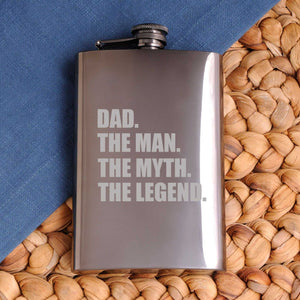 The Man. The Myth. The Legend. Gunmetal 8 oz. Flask | JDS