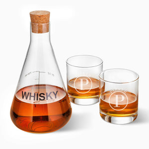 Personalized Whiskey Decanter in Wood Crate with set of 2 Lowball Glasses | JDS