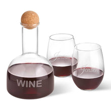 Load image into Gallery viewer, Personalized Wine Decanter in Wood Crate with set of 2 Stemless Wine Glasses | JDS