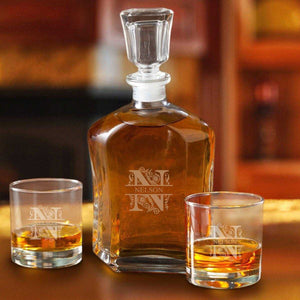 Personalized Decanter Set with 2 Low ball Glasses | JDS