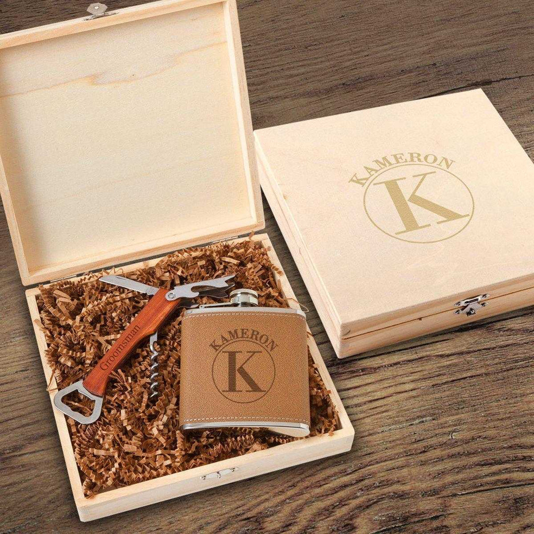Personalized Kelso Groomsmen Flask Gift Box Set | JDS