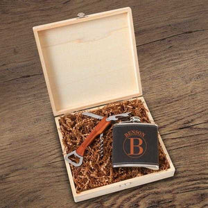 Personalized Dunbar Groomsmen Flask Gift Box Set | JDS