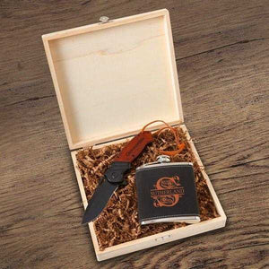 Personalized Stirling Groomsmen Flask Gift Box Set | JDS
