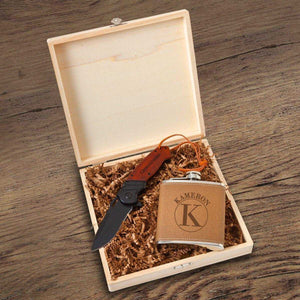 Personalized Perth Groomsmen Flask Gift Box Set - Flask and Knife Set | JDS