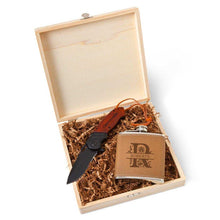 Load image into Gallery viewer, Personalized Perth Groomsmen Flask Gift Box Set - Flask and Knife Set | JDS