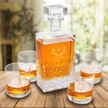 Load image into Gallery viewer, Personalized Kinsale Rectangular 24 oz. Whiskey Decanter - Set of 4 Lowball Glasses | JDS