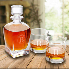 Load image into Gallery viewer, Personalized Antique 24 oz. Whiskey Decanter - Set of 2 Lowball Glasses | JDS