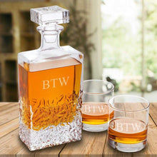 Load image into Gallery viewer, Personalized Kinsale Rectangular 24 oz. Whiskey Decanter - Set of 2 Lowball Glasses | JDS