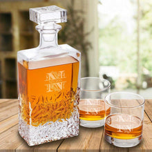 Load image into Gallery viewer, Personalized Kinsale Rectangular 24 oz. Whiskey Decanter - Set of 2 Lowball Glasses | JDS