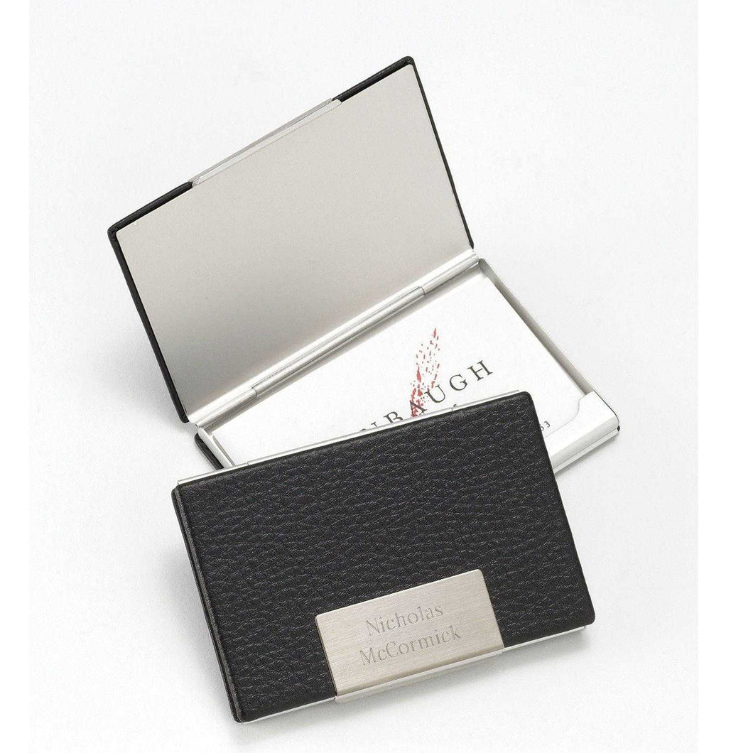 Personalized Business Card Holder - Black Leather - Executive Gifts | JDS