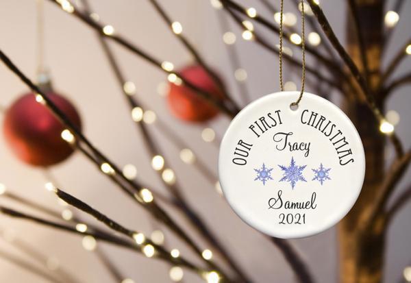 Our First Christmas Personalized Ceramic Ornament for Couples | JDS