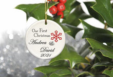 Cargar imagen en el visor de la galería, Our First Christmas Personalized Ceramic Ornament for Couples | JDS
