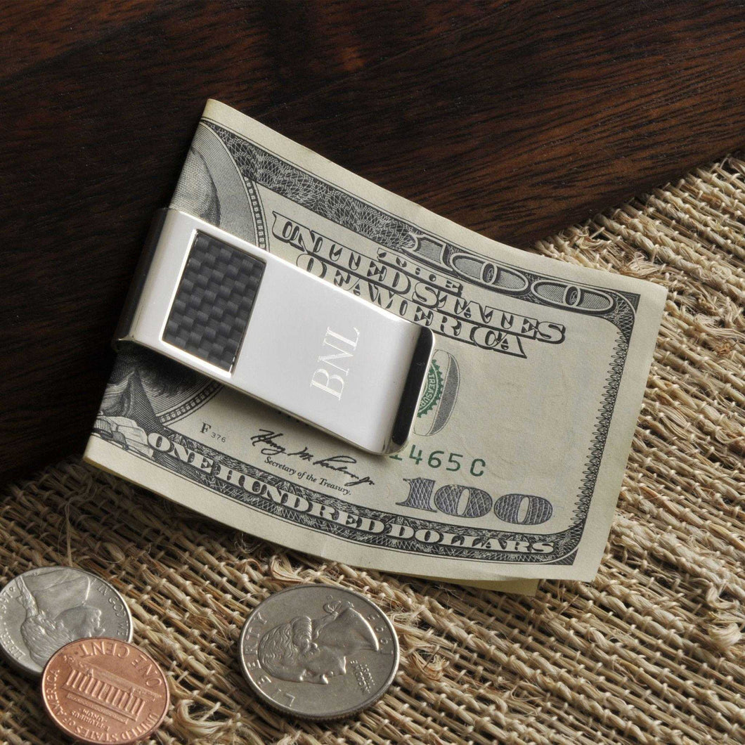 Personalized Money Clip - Carbon Fiber - Silver Plated | JDS