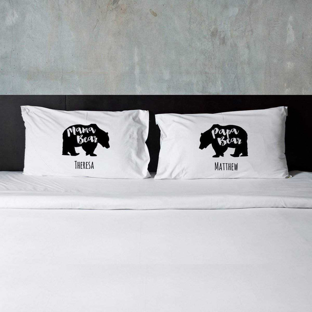 Personalized Mama Bear & Papa Bear Couples Pillow Case Set | JDS