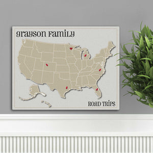 Personalized Family Travel Map Canvas Sign - Heart at Home | JDS