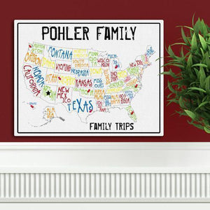 Personalized Family Signs - Travel Map - Canvas Sign | JDS