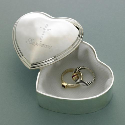 Personalized Inspirational Heart Trinket Box w/Engraved Cross | JDS