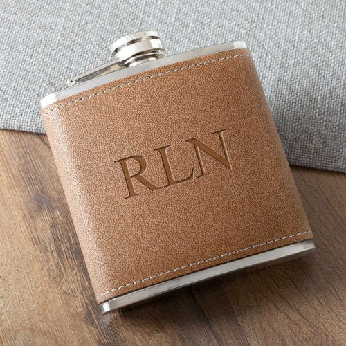 Personalized 6 oz. Leather Hide Flask | JDS