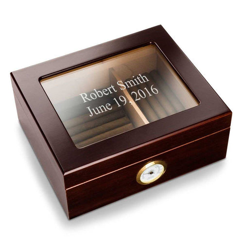 Personalized Mahogany Glass Top Humidor | JDS