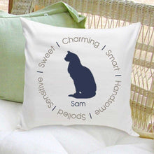 Load image into Gallery viewer, Personalized Circle of Love Cat Silhouette Throw Pillow - Blue | JDS