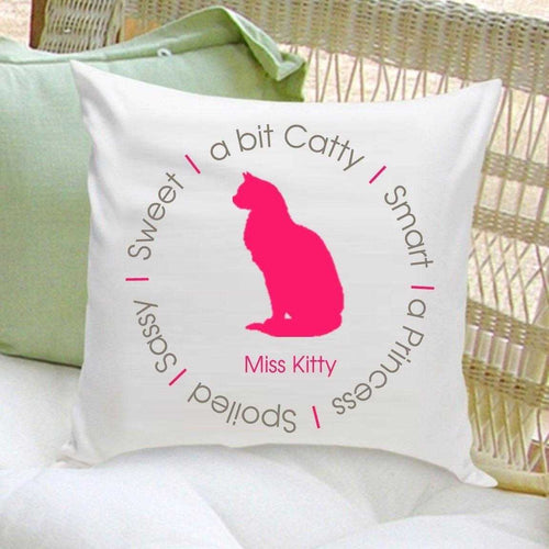 Personalized Circle of Love Cat Silhouette Throw Pillow - Pink | JDS