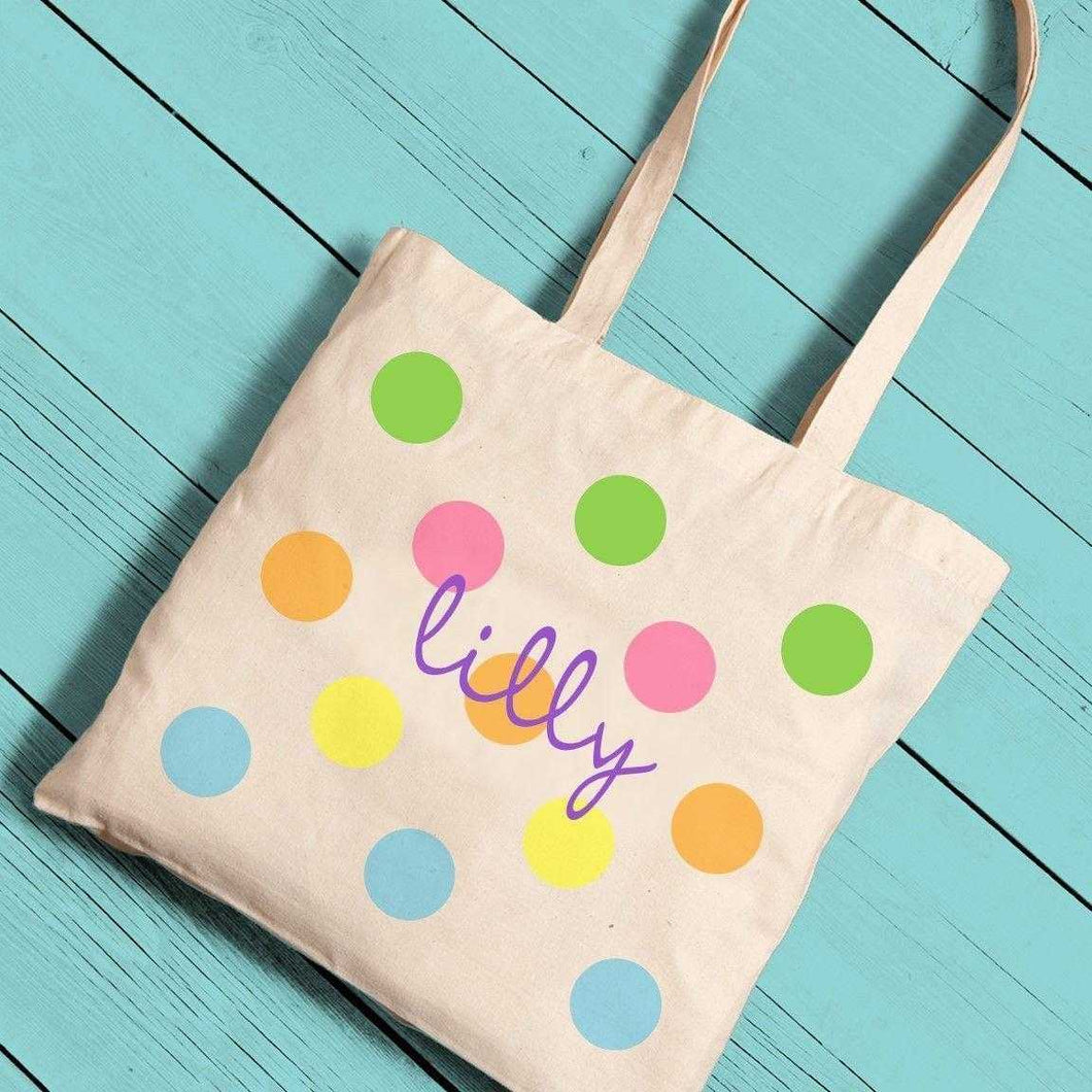 Personalized Colorful Polka Dot Canvas Tote | JDS