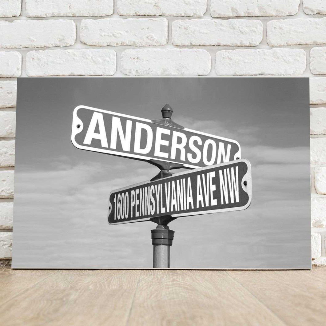 Personalized Signs - Intersection Street Sign - Canvas - Black and White | JDS