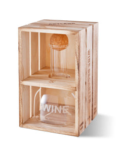 Personalized Wine Decanter in Wood Crate with set of 2 Stemless Wine Glasses | JDS