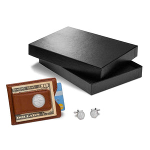 Personalized Brown Leather Wallet & Monogrammed Cuff Links Gift Set | JDS