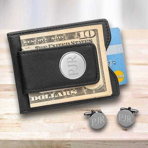 Personalized Gunmetal Cufflinks and Money Clip Gift Set | JDS