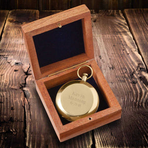 Personalized High Polish Gold Keepsake Compass with Wooden Box | JDS