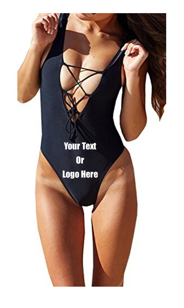 Custom Personalized Designed One Piece Lace Up Bathing Swim Suit