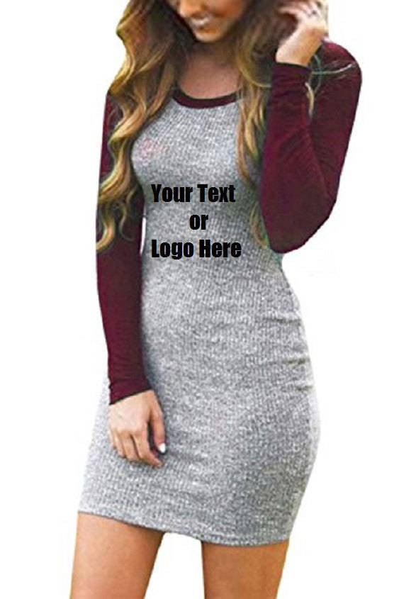 Custom Personalized Designed Women's Color Block Long Sleeve Bodycon Tshirt Dress