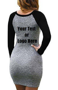 Custom Personalized Designed Women's Color Block Long Sleeve Bodycon Tshirt Dress